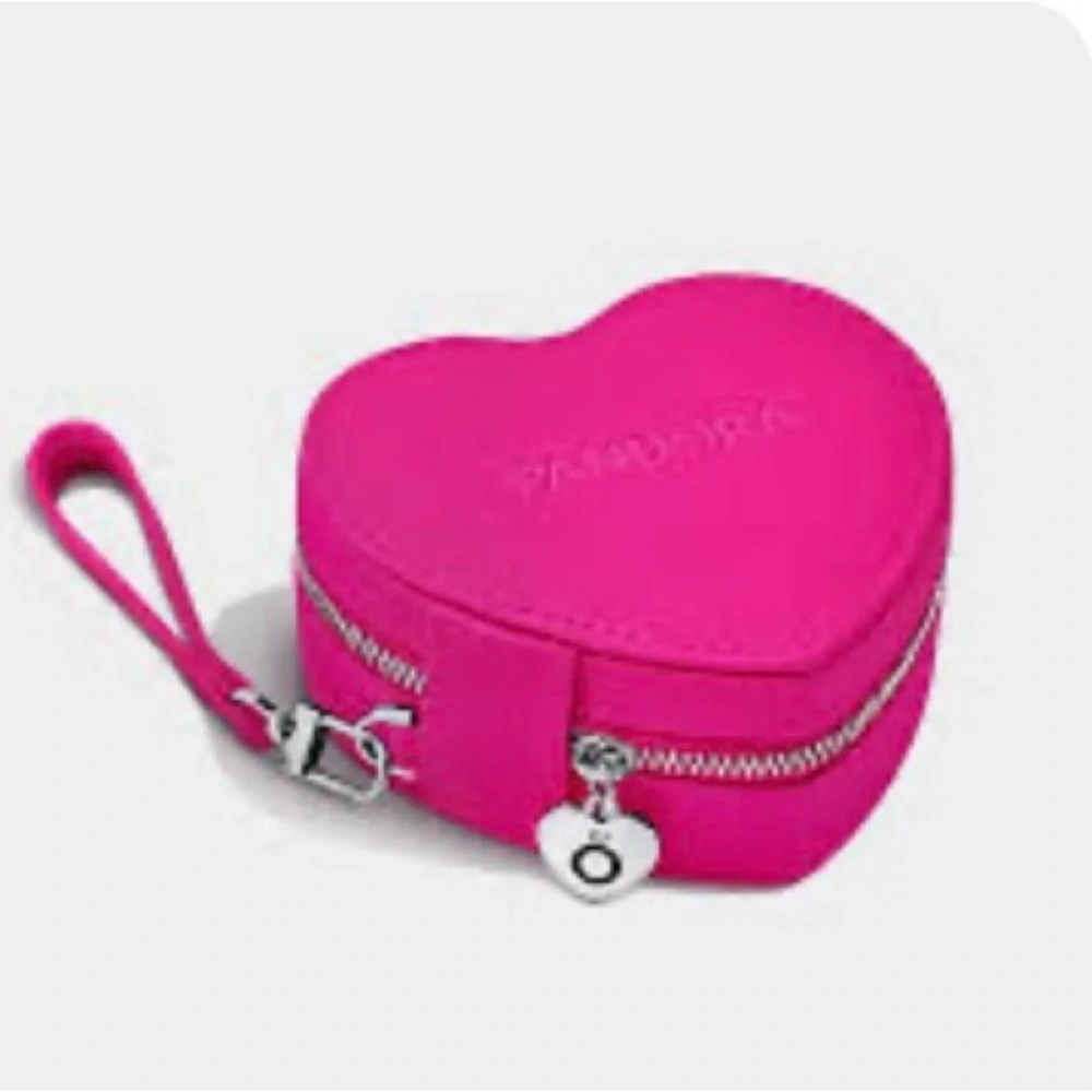 PANDORA HEART SHAPED JEWELRY BOX STORAGE TRAVEL CASE PINK REMOVABLE POUCH NIB - Picture 3 of 11